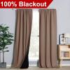 imageNICETOWN 100 Blackout Window Curtain Panels Cold and Full Light Blocking Drapes with Black Liner for Nursery 84 Inches Drop Thermal Insulated Draperies Pure White 2 Pieces 52 inches WideCappuccino