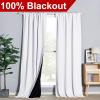 imageNICETOWN 100 Blackout Window Curtain Panels Cold and Full Light Blocking Drapes with Black Liner for Nursery 84 Inches Drop Thermal Insulated Draperies Pure White 2 Pieces 52 inches WidePure White