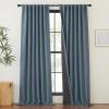 imageNICETOWN 2 Panels Faux Linen 100 Blackout Curtains for Living Room Rod PocketBack TabHook Belt Room Darkening Window Treatment with Liner Thermal Curtains for Bedroom Natural W50 x L96Mist Blue