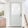 imageNICETOWN Linen Textured Door Curtain  White Sidelight Panel Curtain Semi Sheer French Front Door Curtain with Tieback for Kitchen 30 inches W x 40 inches L Single PanelWhite