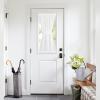 imageNICETOWN Linen Textured Door Curtain  White Sidelight Panel Curtain Semi Sheer French Front Door Curtain with Tieback for Kitchen 30 inches W x 40 inches L Single PanelPure White