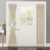 imageNICETOWN Linen Textured Door Curtain  White Sidelight Panel Curtain Semi Sheer French Front Door Curtain with Tieback for Kitchen 30 inches W x 40 inches L Single PanelBeige