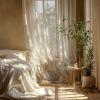 imageNICETOWN Natural Linen Curtains ampamp Drapes for Windows 84 inch Long Rod Pocket ampamp Back Tab Thick Flax Semi Sheer Privacy Assured with Light Filtering for BedroomLiving Room W55 x L84 2 PiecesFlowers on Greyish White