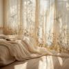 imageNICETOWN Natural Linen Curtains ampamp Drapes for Windows 84 inch Long Rod Pocket ampamp Back Tab Thick Flax Semi Sheer Privacy Assured with Light Filtering for BedroomLiving Room W55 x L84 2 PiecesFlowers on Greyish White