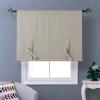 imageNICETOWN Thermal Insulated Blackout Short Curtain  Bathroom Curtain Gray Tie Up Shade for Small Window Window Valance Balloon Roman Blind Rod Pocket Panel 46 inches W x 63 inches LNatural