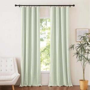imageNICETOWN 100 Blackout Natural Linen Curtains 90 inches Length 2 Panels Set with Thermal Insulated Liners for Bedroom Farmhouse Style Room Cooling Small Window Draperies for Dining RoomSage Green