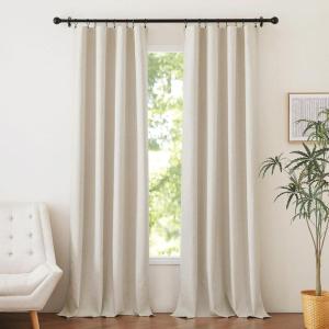 imageNICETOWN 100 Blackout Natural Linen Curtains 90 inches Length 2 Panels Set with Thermal Insulated Liners for Bedroom Farmhouse Style Room Cooling Small Window Draperies for Dining RoomNatural