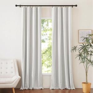 imageNICETOWN 100 Blackout Natural Linen Curtains 90 inches Length 2 Panels Set with Thermal Insulated Liners for Bedroom Farmhouse Style Room Cooling Small Window Draperies for Dining RoomIvory