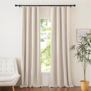 imageNICETOWN 100 Blackout Natural Linen Curtains 90 inches Length 2 Panels Set with Thermal Insulated Liners for Bedroom Farmhouse Style Room Cooling Small Window Draperies for Dining RoomBeige