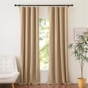 imageNICETOWN 100 Blackout Natural Linen Curtains 90 inches Length 2 Panels Set with Thermal Insulated Liners for Bedroom Farmhouse Style Room Cooling Small Window Draperies for Dining RoomCamel