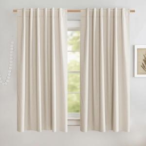 imageNICETOWN 100 Blackout Natural Linen Curtains 90quot Length with Thermal Insulated Liners for Bedroom Farmhouse Style Room Cooling Small Window Draperies for Dining Room 2 Panels 52quot WBeige