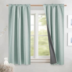 imageNICETOWN 100 Blackout Natural Linen Curtains 90quot Length with Thermal Insulated Liners for Bedroom Farmhouse Style Room Cooling Small Window Draperies for Dining Room 2 Panels 52quot WSeafoam Green