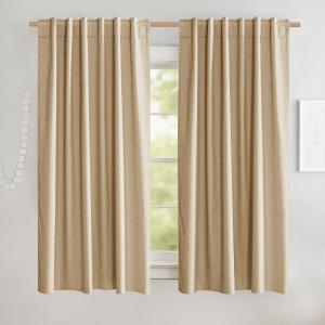 imageNICETOWN 100 Blackout Natural Linen Curtains 90quot Length with Thermal Insulated Liners for Bedroom Farmhouse Style Room Cooling Small Window Draperies for Dining Room 2 Panels 52quot WCamel