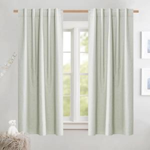 imageNICETOWN 100 Blackout Natural Linen Curtains 90quot Length with Thermal Insulated Liners for Bedroom Farmhouse Style Room Cooling Small Window Draperies for Dining Room 2 Panels 52quot WSage Green