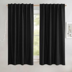 imageNICETOWN 100 Blackout Natural Linen Curtains 90quot Length with Thermal Insulated Liners for Bedroom Farmhouse Style Room Cooling Small Window Draperies for Dining Room 2 Panels 52quot WBlack