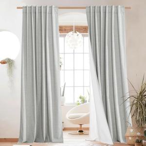 imageNICETOWN 100 Blackout Natural Linen Curtains 90quot Length with Thermal Insulated Liners for Bedroom Farmhouse Style Room Cooling Small Window Draperies for Dining Room 2 Panels 52quot WGrey