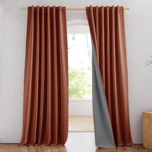 imageNICETOWN 100 Blackout Natural Linen Curtains 90quot Length with Thermal Insulated Liners for Bedroom Farmhouse Style Room Cooling Small Window Draperies for Dining Room 2 Panels 52quot WBurnt Orange