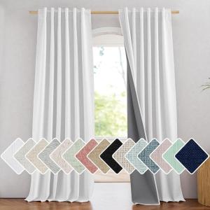 imageNICETOWN 100 Blackout Natural Linen Curtains 90quot Length with Thermal Insulated Liners for Bedroom Farmhouse Style Room Cooling Small Window Draperies for Dining Room 2 Panels 52quot WGreyish White