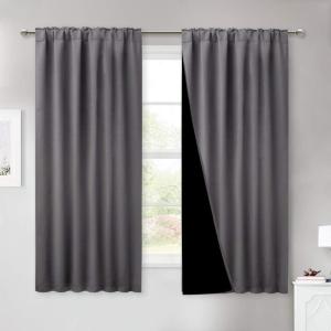 imageNICETOWN 100 Blackout Window Curtain Panels Cold and Full Light Blocking Drapes with Black Liner for Nursery 84 Inches Drop Thermal Insulated Draperies Pure White 2 Pieces 52 inches WideGrey