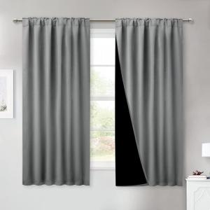 imageNICETOWN 100 Blackout Window Curtain Panels Cold and Full Light Blocking Drapes with Black Liner for Nursery 84 Inches Drop Thermal Insulated Draperies Pure White 2 Pieces 52 inches WideSilver Grey