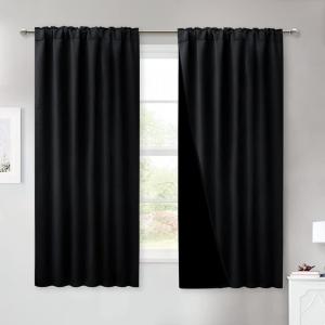 imageNICETOWN 100 Blackout Window Curtain Panels Cold and Full Light Blocking Drapes with Black Liner for Nursery 84 Inches Drop Thermal Insulated Draperies Pure White 2 Pieces 52 inches WideBlack