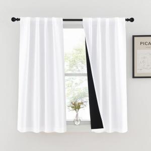 imageNICETOWN 100 Blackout Window Curtain Panels Cold and Full Light Blocking Drapes with Black Liner for Nursery 84 Inches Drop Thermal Insulated Draperies Pure White 2 Pieces 52 inches WidePure White