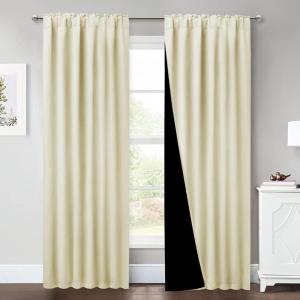 imageNICETOWN 100 Blackout Window Curtain Panels Cold and Full Light Blocking Drapes with Black Liner for Nursery 84 Inches Drop Thermal Insulated Draperies Pure White 2 Pieces 52 inches WideBeige