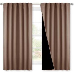 imageNICETOWN 100 Blackout Window Curtain Panels Cold and Full Light Blocking Drapes with Black Liner for Nursery 84 Inches Drop Thermal Insulated Draperies Pure White 2 Pieces 52 inches WideCappuccino