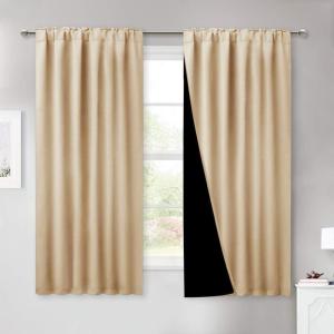 imageNICETOWN 100 Blackout Window Curtain Panels Cold and Full Light Blocking Drapes with Black Liner for Nursery 84 Inches Drop Thermal Insulated Draperies Pure White 2 Pieces 52 inches WideBiscotti Beige