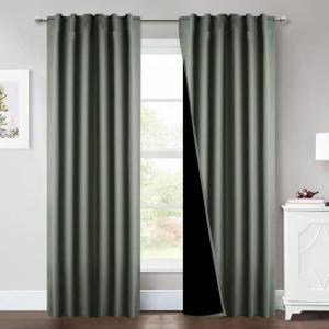 imageNICETOWN 100 Blackout Window Curtain Panels Cold and Full Light Blocking Drapes with Black Liner for Nursery 84 Inches Drop Thermal Insulated Draperies Pure White 2 Pieces 52 inches WideDark Mallard