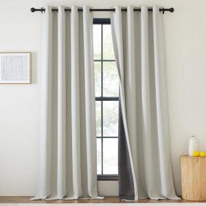 imageNICETOWN 2 Panels Faux Linen 100 Blackout Curtains for Living Room Rod PocketBack TabHook Belt Room Darkening Window Treatment with Liner Thermal Curtains for Bedroom Natural W50 x L96Natural White