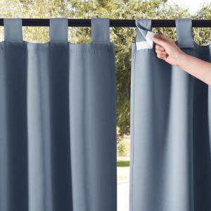 imageNICETOWN 2 Panels Outdoor Curtains for Patio Waterproof 84quot Long Detachable Sticky Tab Top Thermal Insulated Privacy Sun Blocking ampamp UV Protection Drapes for PorchPergola Biscotti Beige W52 x L84Stone Blue