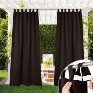 imageNICETOWN 2 Panels Outdoor Curtains for Patio Waterproof 84quot Long Detachable Sticky Tab Top Thermal Insulated Privacy Sun Blocking ampamp UV Protection Drapes for PorchPergola Biscotti Beige W52 x L84Brown