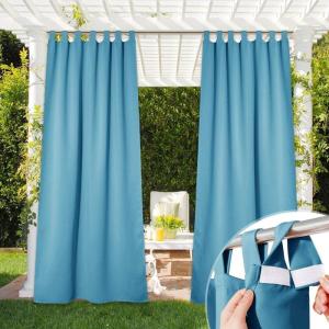 imageNICETOWN 2 Panels Outdoor Curtains for Patio Waterproof 84quot Long Detachable Sticky Tab Top Thermal Insulated Privacy Sun Blocking ampamp UV Protection Drapes for PorchPergola Biscotti Beige W52 x L84Teal Blue