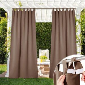 imageNICETOWN 2 Panels Outdoor Curtains for Patio Waterproof 84quot Long Detachable Sticky Tab Top Thermal Insulated Privacy Sun Blocking ampamp UV Protection Drapes for PorchPergola Biscotti Beige W52 x L84Tan