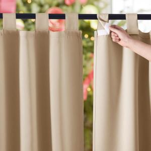 imageNICETOWN 2 Panels Outdoor Curtains for Patio Waterproof 84quot Long Detachable Sticky Tab Top Thermal Insulated Privacy Sun Blocking ampamp UV Protection Drapes for PorchPergola Biscotti Beige W52 x L84Biscotti Beige