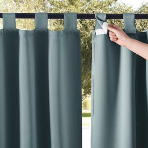imageNICETOWN 2 Panels Outdoor Curtains for Patio Waterproof 84quot Long Detachable Sticky Tab Top Thermal Insulated Privacy Sun Blocking ampamp UV Protection Drapes for PorchPergola Biscotti Beige W52 x L84Greyish Blue