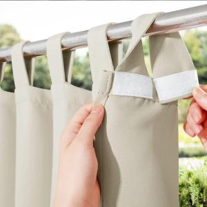 imageNICETOWN 2 Panels Outdoor Curtains for Patio Waterproof 84quot Long Detachable Sticky Tab Top Thermal Insulated Privacy Sun Blocking ampamp UV Protection Drapes for PorchPergola Biscotti Beige W52 x L84Beige
