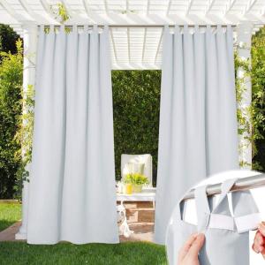 imageNICETOWN 2 Panels Outdoor Curtains for Patio Waterproof 84quot Long Detachable Sticky Tab Top Thermal Insulated Privacy Sun Blocking ampamp UV Protection Drapes for PorchPergola Biscotti Beige W52 x L84Greyish White