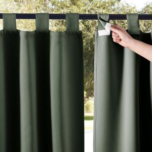 imageNICETOWN 2 Panels Outdoor Curtains for Patio Waterproof 84quot Long Detachable Sticky Tab Top Thermal Insulated Privacy Sun Blocking ampamp UV Protection Drapes for PorchPergola Biscotti Beige W52 x L84Greyish Green