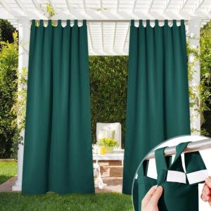 imageNICETOWN 2 Panels Outdoor Curtains for Patio Waterproof 84quot Long Detachable Sticky Tab Top Thermal Insulated Privacy Sun Blocking ampamp UV Protection Drapes for PorchPergola Biscotti Beige W52 x L84Hunter Green