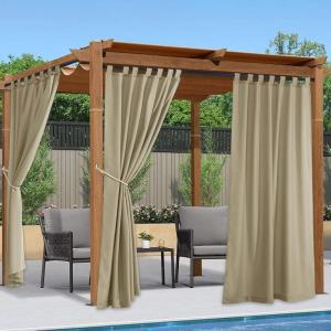 imageNICETOWN 2 Panels110quot Wide Patio Curtains Outdoor Waterproof 84 inch Long Tab Top Thermal Insulated Water Resistant Outdoor Drapes Keep Privacy for PergolaArbor TaupeTaupe