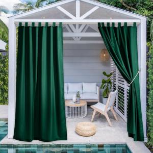 imageNICETOWN 2 Panels110quot Wide Patio Curtains Outdoor Waterproof 84 inch Long Tab Top Thermal Insulated Water Resistant Outdoor Drapes Keep Privacy for PergolaArbor TaupeHunter Green