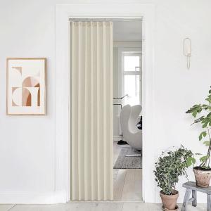 imageNICETOWN Accordion Blackout Door Curtains for Doorway Thermal Insulated Privacy Closet Curtains Room Divider Sliding Door Shade for Living RoomBathroomBedroom 1 Panel with Hooks W38 x L80 GreyNatural