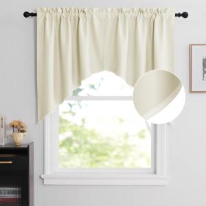 imageNICETOWN Blackout Window Treatment Pole Pocket Kitchen Tier Curtains Tailored Scalloped ValanceSwags for Living Room One Pair 36 Wide by 63inches Long Each Panel GreyLight Beige