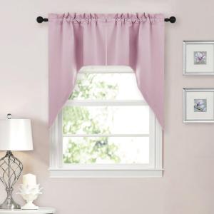 imageNICETOWN Blackout Window Treatment Pole Pocket Kitchen Tier Curtains Tailored Scalloped ValanceSwags for Living Room One Pair 36 Wide by 63inches Long Each Panel GreyBaby Pink