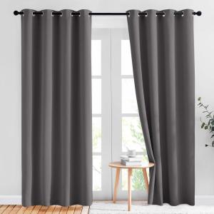 imageNICETOWN Gray Blackout Curtains for Bedroom 84 inches Long  Thermal Drapes Grommet Room Darkening Curtains Noise Reducing Window Treatments for Living Room 2 Panels W52 x L84 Grey