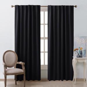 imageNICETOWN Halloween Black Blackout Living Room Curtains 84 inches Long Black Out Curtain Panels for Bedroom  Black Color W52 x L84 1 Pair Thermal Insulated Blackout Draperies Window Treatment