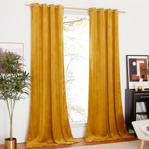 imageNICETOWN Halloween Black Curtains Patio Blackout Velvet Curtain Panels Media Movie Theater Room Decor Energyefficient Velvet Woven Home Theater Eyelet Top Drapes for Living Room 1 Pair W52xL96Warm Gold