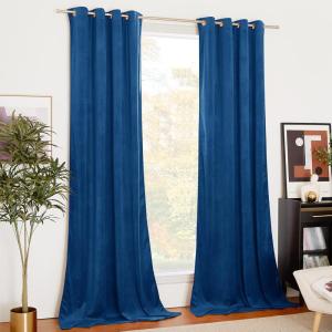 imageNICETOWN Halloween Black Curtains Patio Blackout Velvet Curtain Panels Media Movie Theater Room Decor Energyefficient Velvet Woven Home Theater Eyelet Top Drapes for Living Room 1 Pair W52xL96Blue